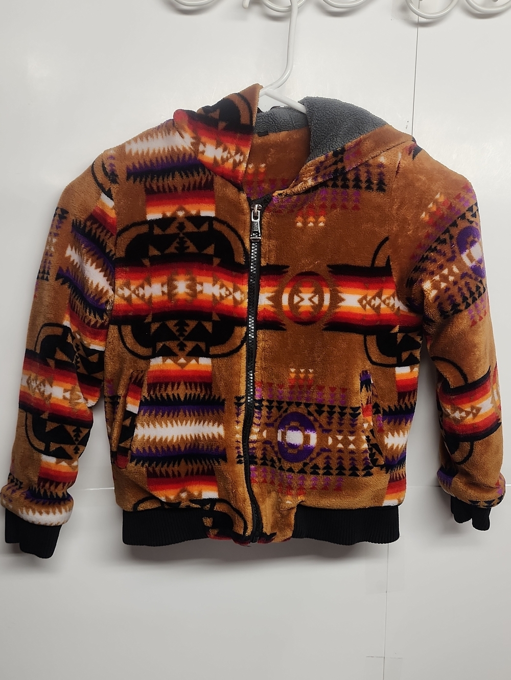 Kids Unbranded Southwestern Tribal Pattern Pendleton-like Hooded Cozy Zip Jacket